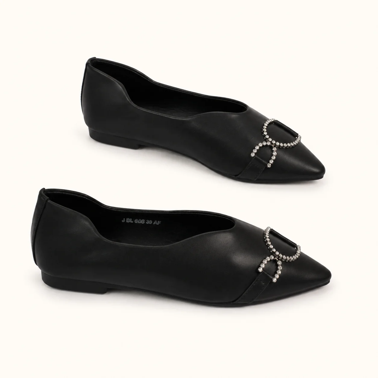 BROWN POINTED FLATS WITH CRYSTAL BUCCLE - view 0