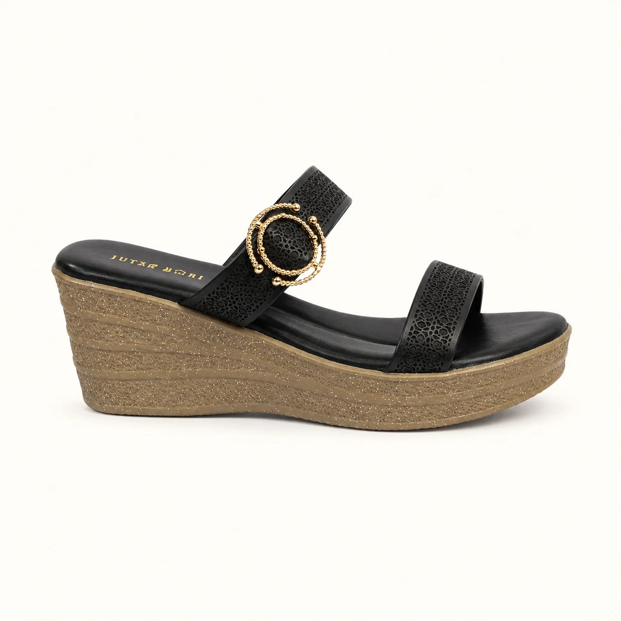 WEDGE SANDALS WITH GOLD RING DETAIL - view 1