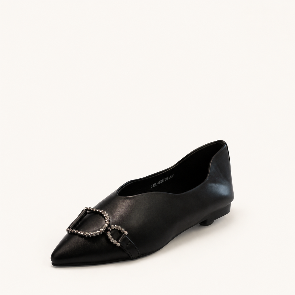 BROWN POINTED FLATS WITH CRYSTAL BUCCLE - view 7