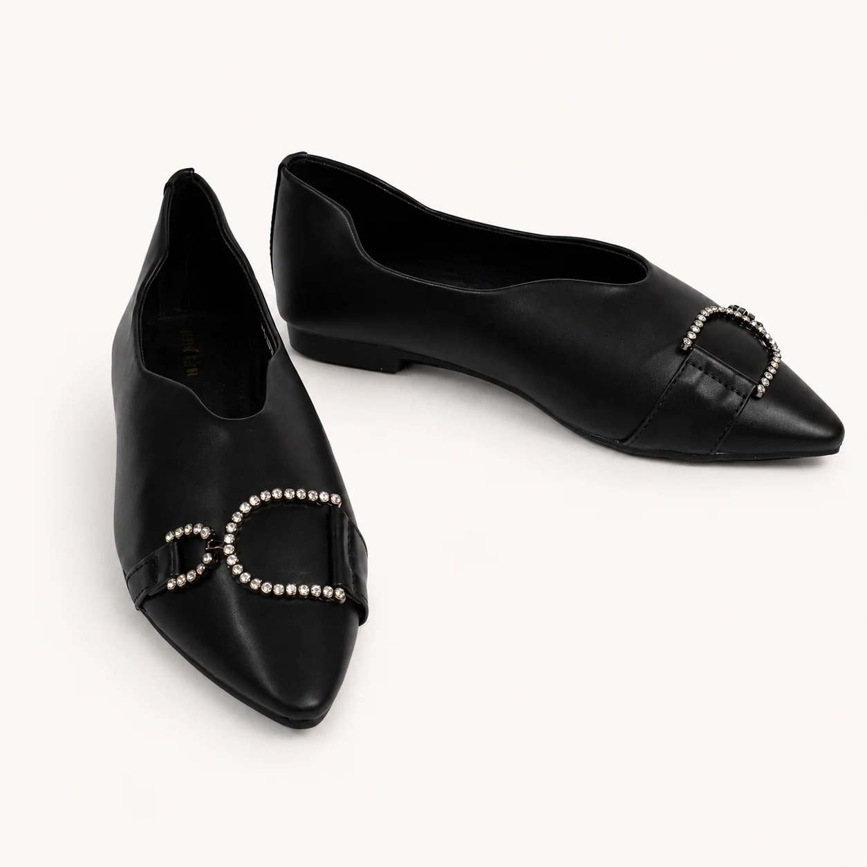 BROWN POINTED FLATS WITH CRYSTAL BUCCLE - view 2