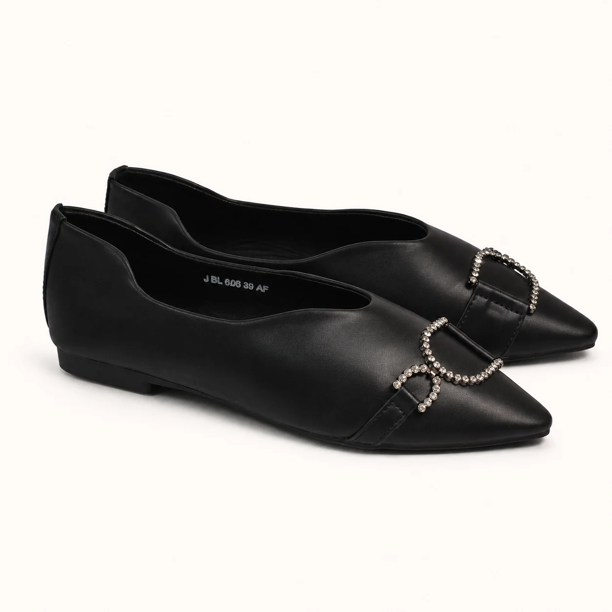 BROWN POINTED FLATS WITH CRYSTAL BUCCLE