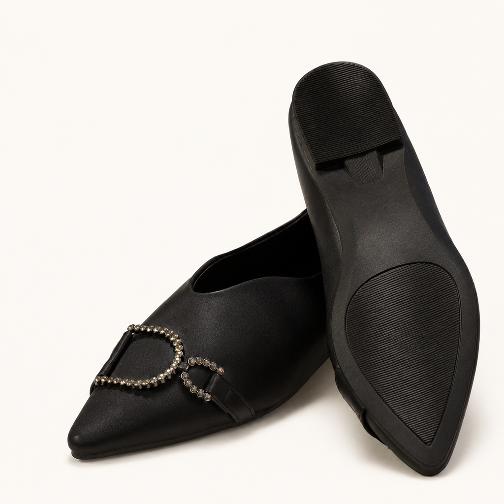 BROWN POINTED FLATS WITH CRYSTAL BUCCLE - view 5