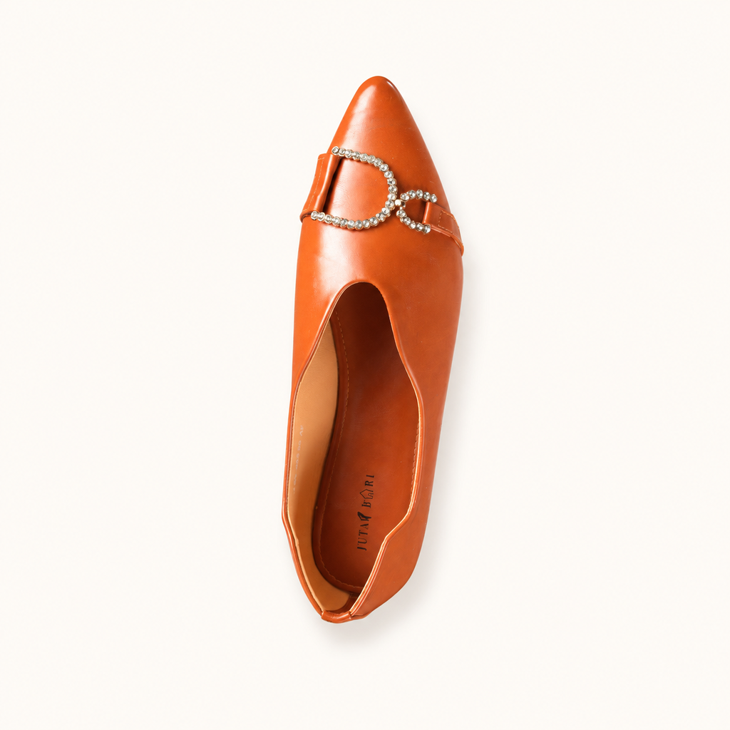 BROWN POINTED FLATS WITH CRYSTAL BUCCLE - view 3