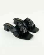 Block-Heel Slides with Flower Detail