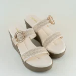 Off-White Wedge Sandals with Gold Ring Detail