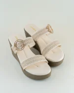Off-White Wedge Sandals with Gold Ring Detail