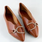 Brown Pointed Flats with Crystal Buckle