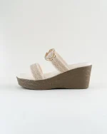 Off-White Wedge Sandals with Gold Ring Detail - Image 11