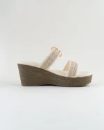 Off-White Wedge Sandals with Gold Ring Detail - Image 12