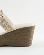 Off-White Wedge Sandals with Gold Ring Detail - Image 6