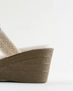 Off-White Wedge Sandals with Gold Ring Detail - Image 9