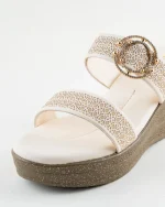 Off-White Wedge Sandals with Gold Ring Detail - Image 10
