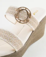 Off-White Wedge Sandals with Gold Ring Detail - Image 4