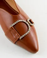Brown Pointed Flats with Crystal Buckle - Image 7