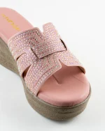 Blush Pink & Black Crystal Wedge Slides - Image 4