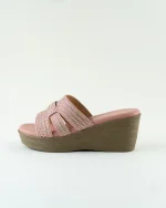 Blush Pink & Black Crystal Wedge Slides - Image 3