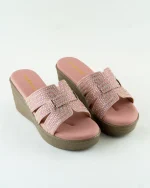 Blush Pink & Black Crystal Wedge Slides