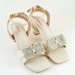 Off-White Heels with Crystal Bow