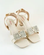 Off-White Heels with Crystal Bow