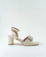 Off-White Heels with Crystal Bow - Image 3
